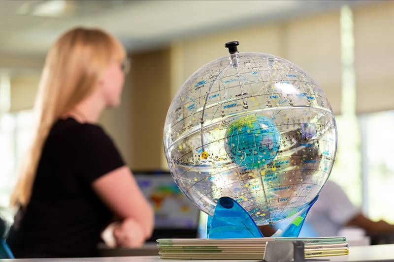 A social studies education degree student in a classroom at WSC