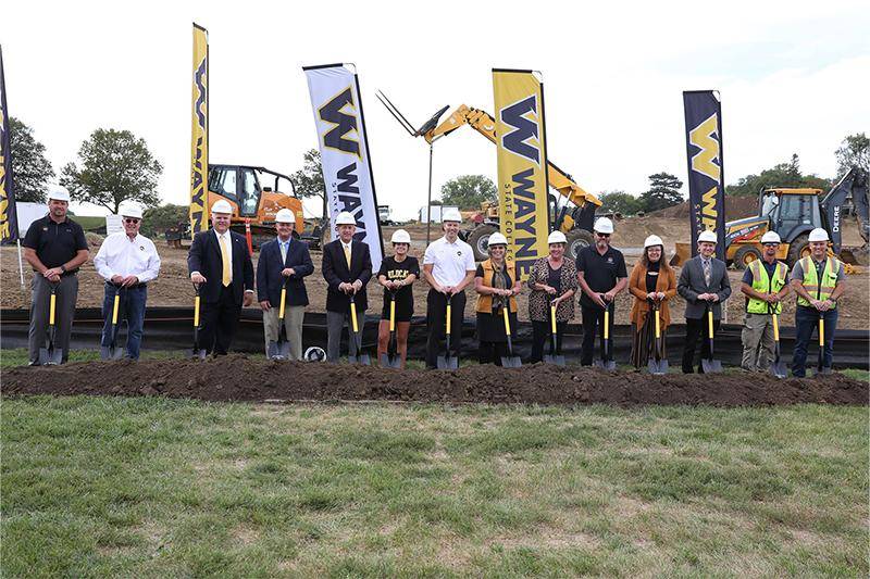 Photo of Wayne State College administration breaking ground for the Wildcat Dome and athletic facility improvements