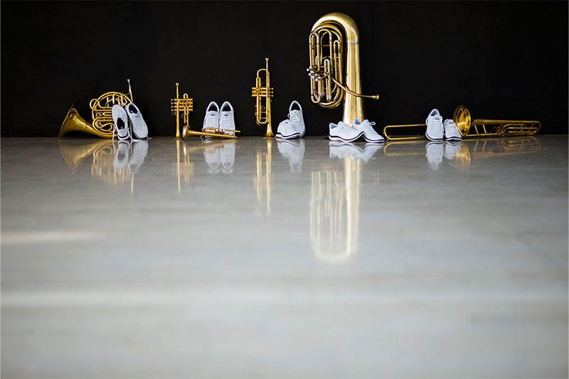 Photo of Canadian Brass's shoes and instruments