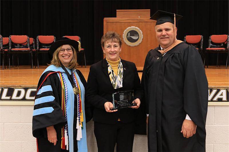 WSC President Marysz Rames, Deb Bodenstedt '78, and Wayne State Foundation CEO Kevin Armstrong