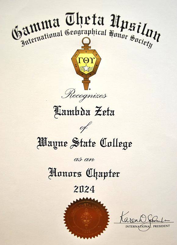 Gamma Theta Upsilon certificate