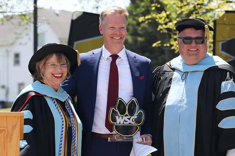 Dr. Marysz Rames, President of Wayne State College; Matt Kneifl &#039;02; and Dr. Robert Machovsky, CEO of the Wayne State Foundation