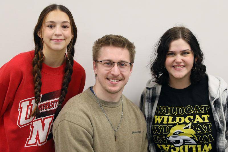 Hannah Aldridge, Madison, S.D.; senior Haley Johnson, Springfield; and senior Isaac Voboril, Pleasant Dale.