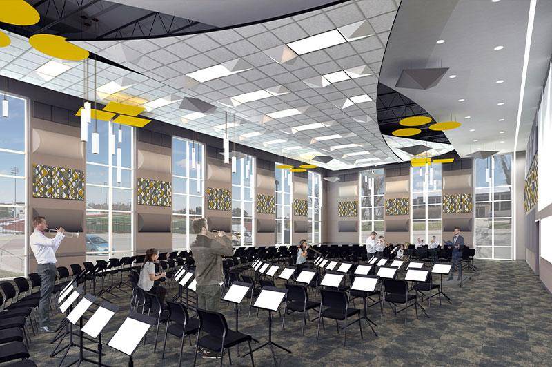 Rendering of the Peterson Fine Arts band room