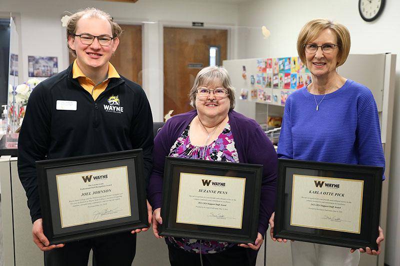 Professional and support staff award winners 2024: Joel Johnson, Suzanne Penn, and Karla Hix