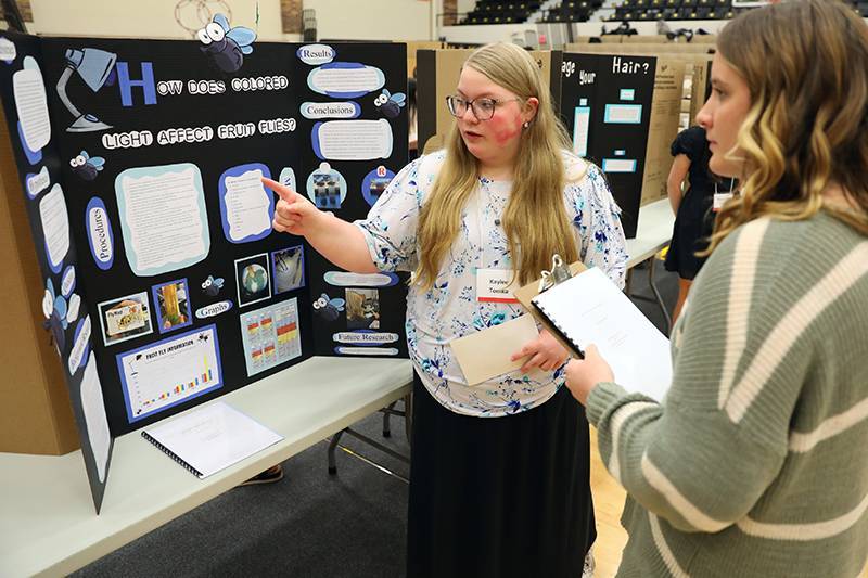 Kaylee Tomka presents her science project at the Nebraska Junior Academy of Science&rsquo;s Northeast Regional Science Fair