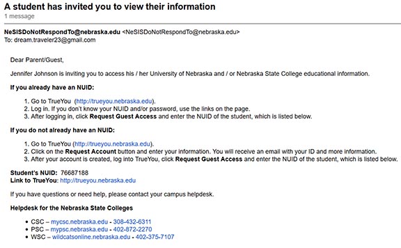 Parent access email invite from student