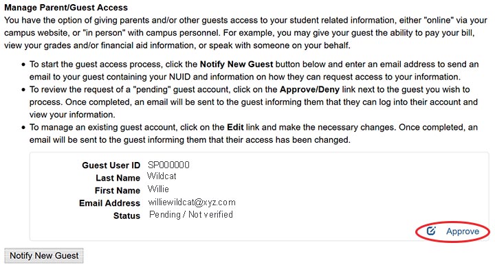 Parent access wildcatsonline manage parent access