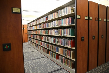 Basement moving book shelves