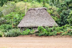 An Achuar tribe hut in the rainforest village of Sharamensta, Ecuador