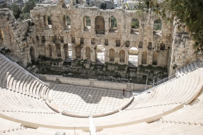 Students visit the Theater of Dionysus in Athens